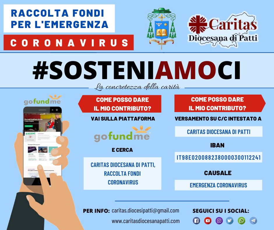 CARITAS DIOCESANA DI PATTI, campagna di raccolta fondi emergenza Coronavirus