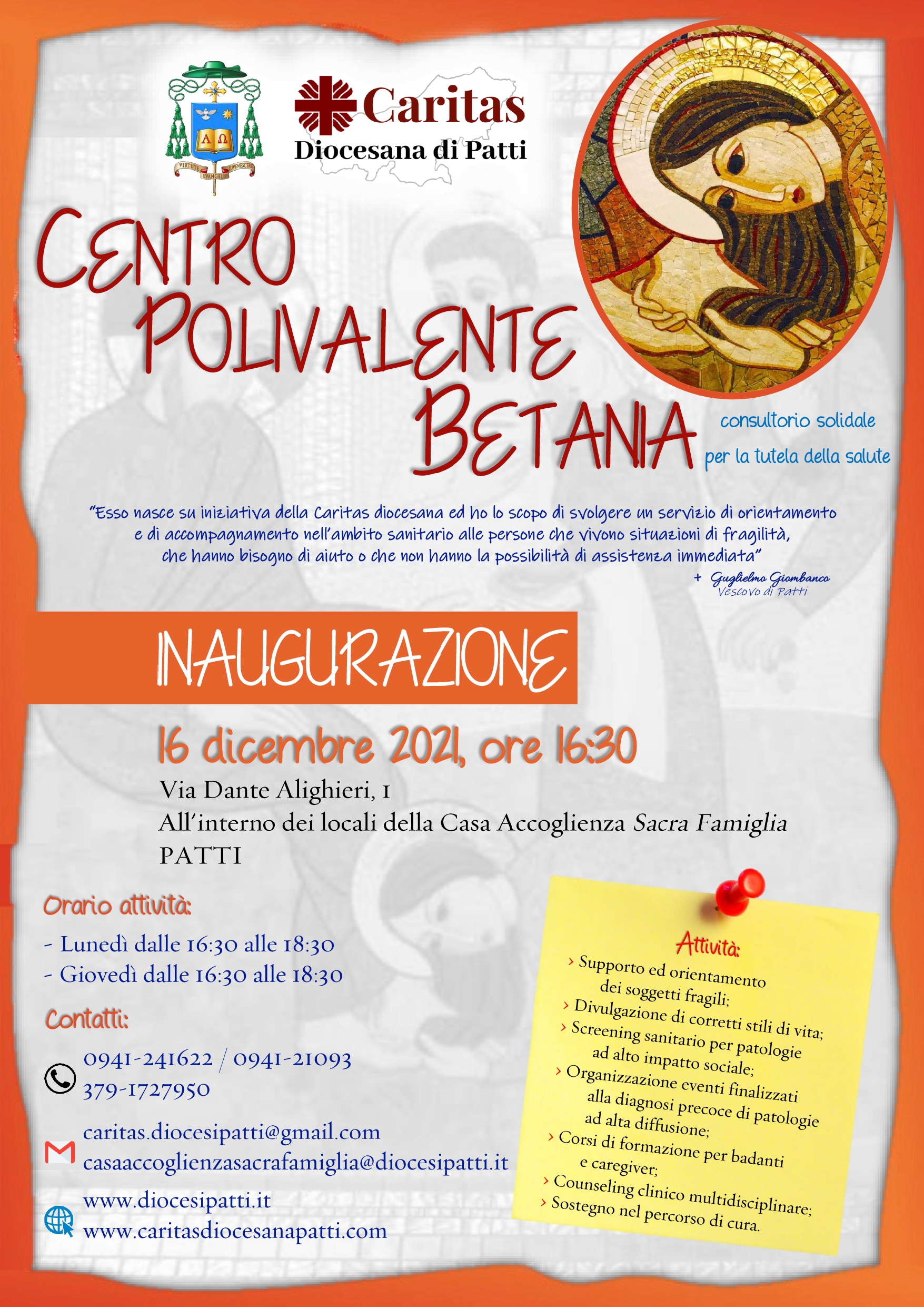 Cerimonia di inaugurazione del consultorio solidale per la tutela della salute “Centro Polivalente Betania”