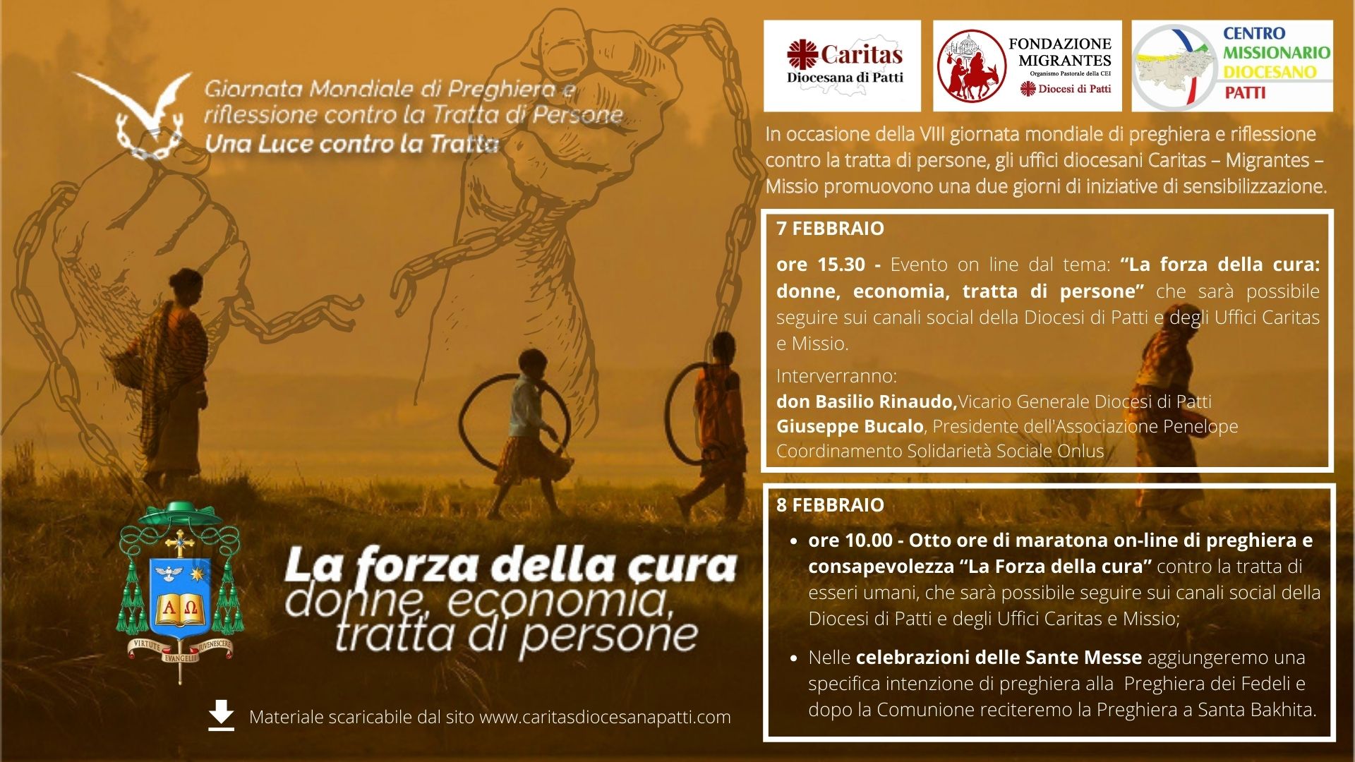 VIII Giornata mondiale di preghiera e riflessione contro la tratta di persone a cura degli Uffici diocesani Caritas – Migrantes e Missio