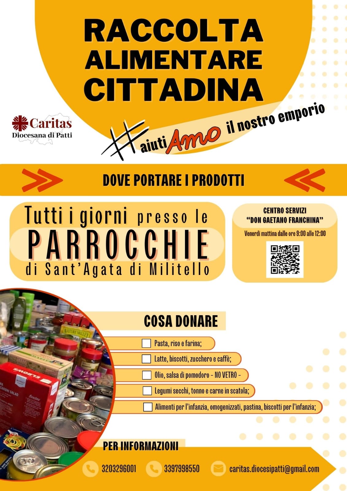 Sant’Agata di Militello: raccolta alimentare cittadina organizzata dalla Caritas Diocesana di Patti e dalle comunità parrocchiali