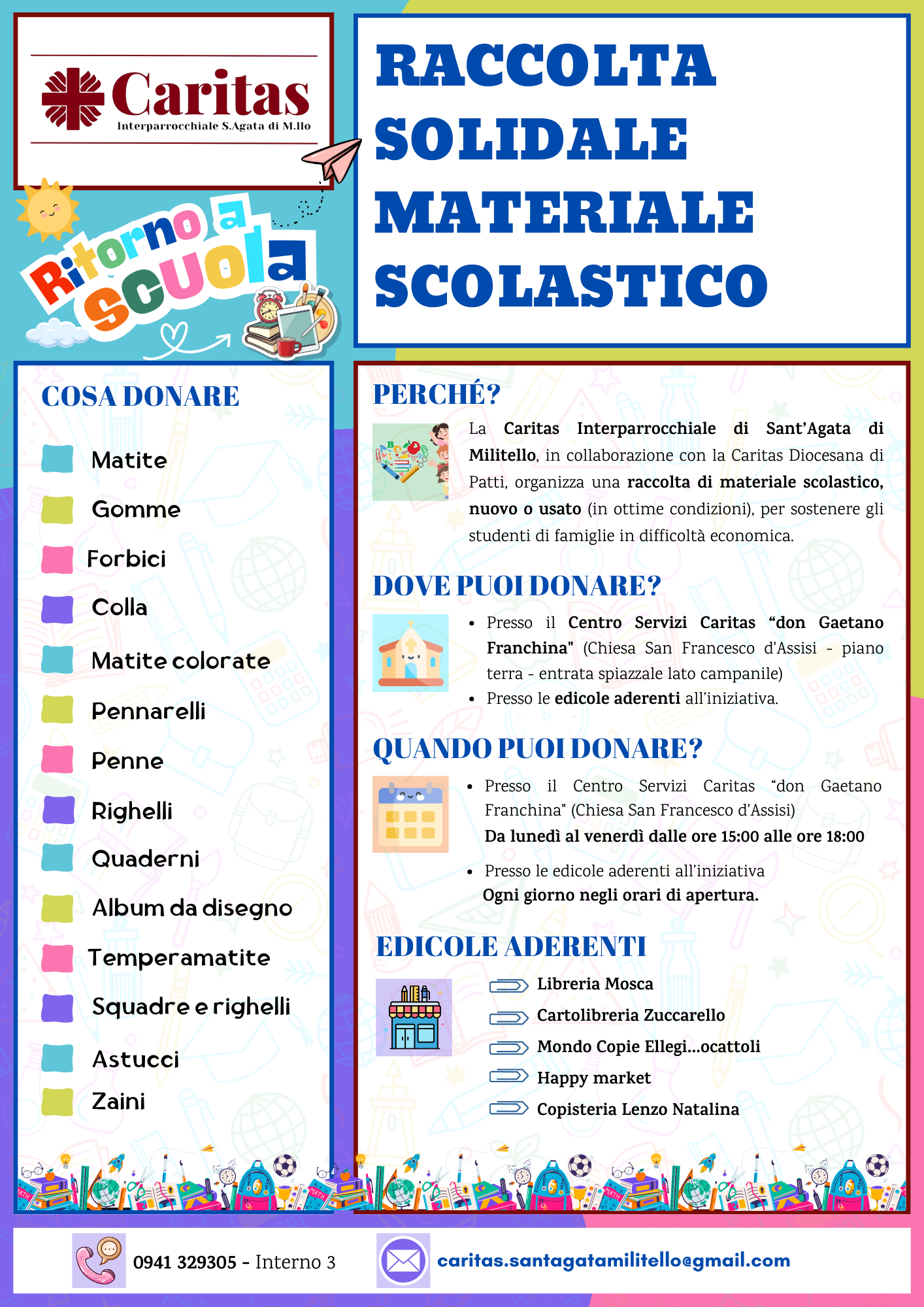 Raccolta di materiale scolastico per le famiglie in difficoltà